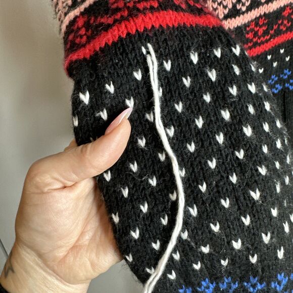 American Eagle Black Mock Neck Fair Isle Sweater Womens XS Balloon Sleeve READ - Picture 7 of 9